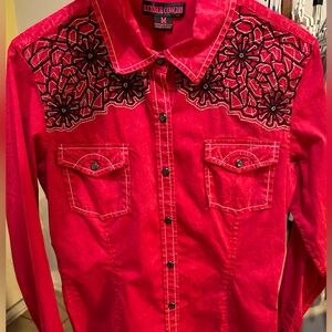 🎸 Rock&Roll cowgirl🎸 🤠Medium🤠 Fitted✅ Pearl snap ✅ Embroidered✅  Like new